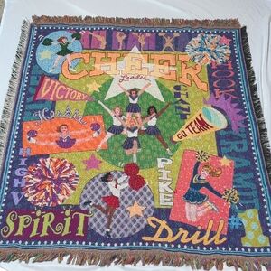 Cheerleader Tapestry Throw Blanket With Fringe 46" X 45" School Spirit Cheer